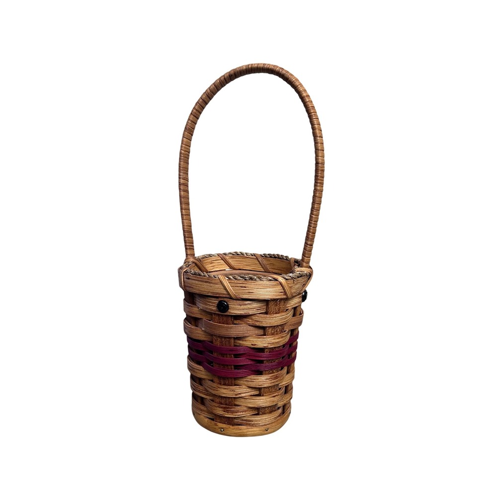 Handmade Woven Basket Handle‎ Signed Katie Verna Troyer Wicker Decor Iowa Amish
